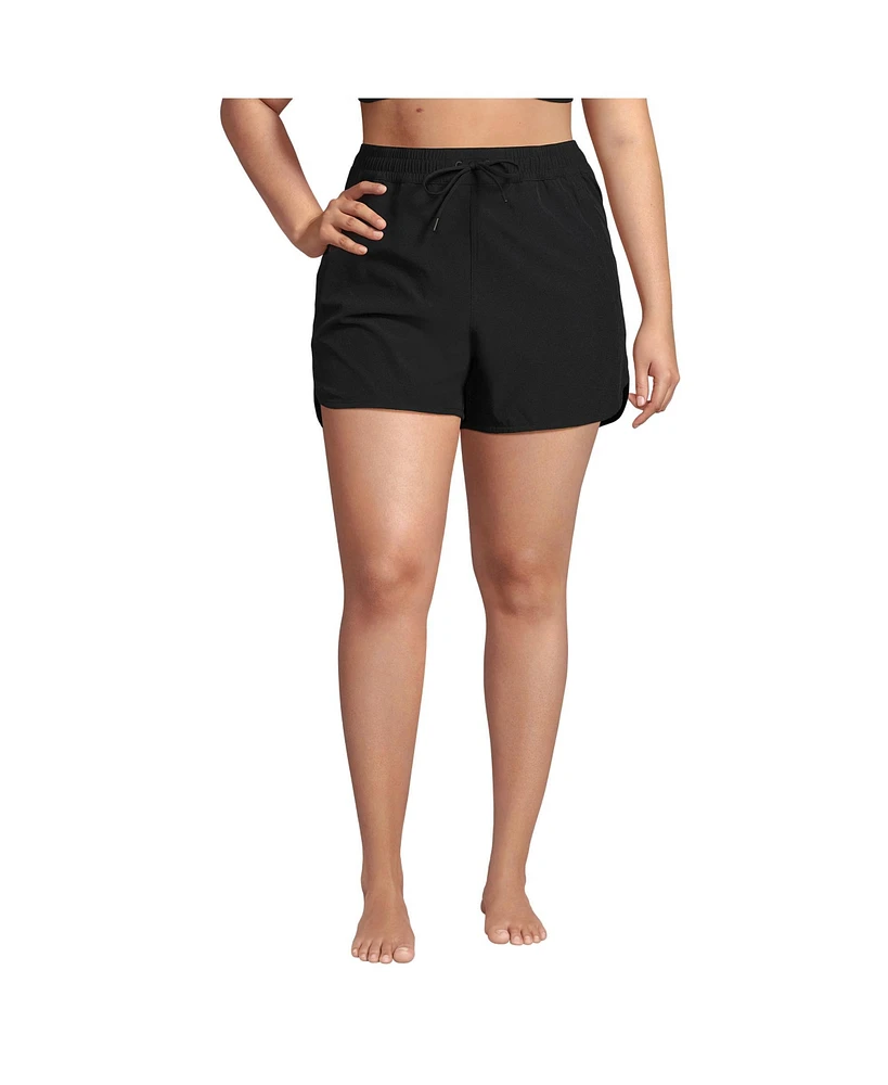 Lands' End Plus Woven Packable 3" Dolphin Hem Swim Cover-up Shorts