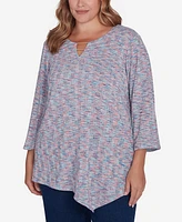 Ruby Rd. Plus Size Scoop Neck With Bar Detail Spacedye Knit Top