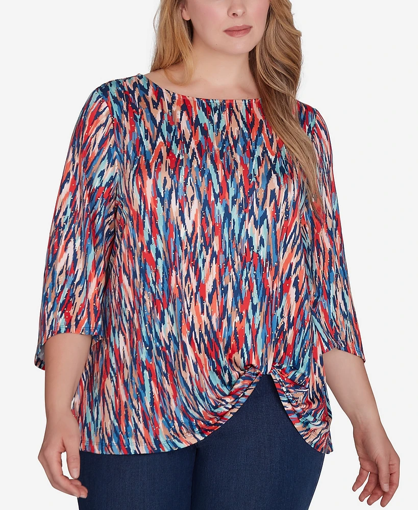 Ruby Rd. Plus Scoop Neck Ikat Dew Drop Printed Knit Top