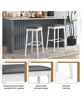 Skonyon 29 Inch Bar Stool Set of 2 with Padded Seat Cushions and Wood Legs