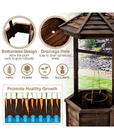 Skonyon Rustic Wooden Wishing Well with Adjustable Hanging Bucket-Brown