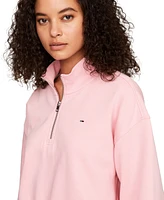 Tommy Jeans Women's Cropped Quarter-Zip Crewneck Sweatshirt