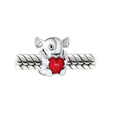 Bling Jewelry Red Heart Lucky Zoo Animal Good Luck Trunk Up Elephant Bead Charm For Women Sterling Silver Fits European Bracelet