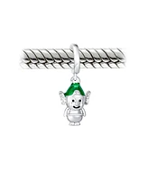 Bling Jewelry Xmas Santa Helper Fun Holiday Christmas Cartoon Dangling Enamel Green Elf Charm Bead Women For Sterling Silver For European Bracelet