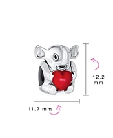 Bling Jewelry Red Heart Lucky Zoo Animal Good Luck Trunk Up Elephant Bead Charm For Women Sterling Silver Fits European Bracelet