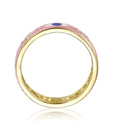 GiGiGirl 14k Yellow Gold Plated Band Ring with Pink Enamel having Eye Shaped design