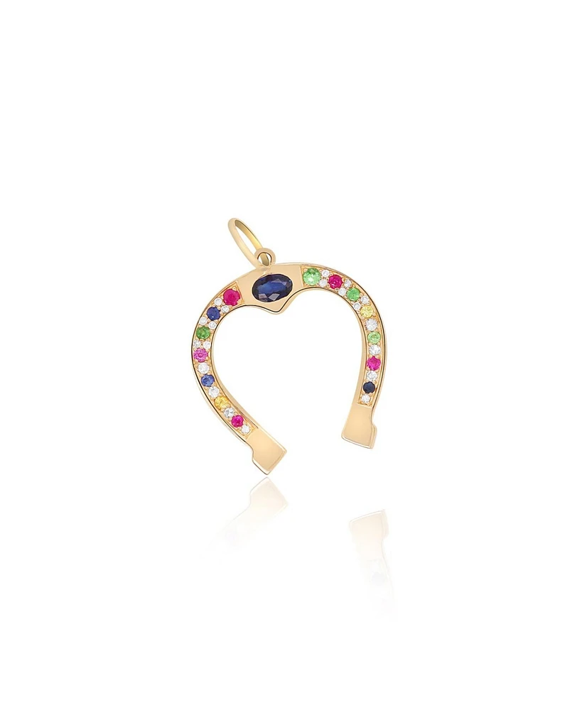 The Lovery Rainbow Gemstone Horseshoe Charm 14K Gold