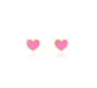 The Lovery Pink Enamel Heart Stud Earrings 14K Gold