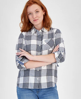 Tommy Hilfiger Women's Perry Plaid Metallic-Threaded Shirt