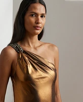 Lauren Ralph Women's One-Shoulder Metallic Chiffon Gown