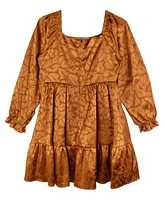 Rare Editions Big Girls Puff Sleeve Ruffle Hem Dress with Necklace, 2-Pieces