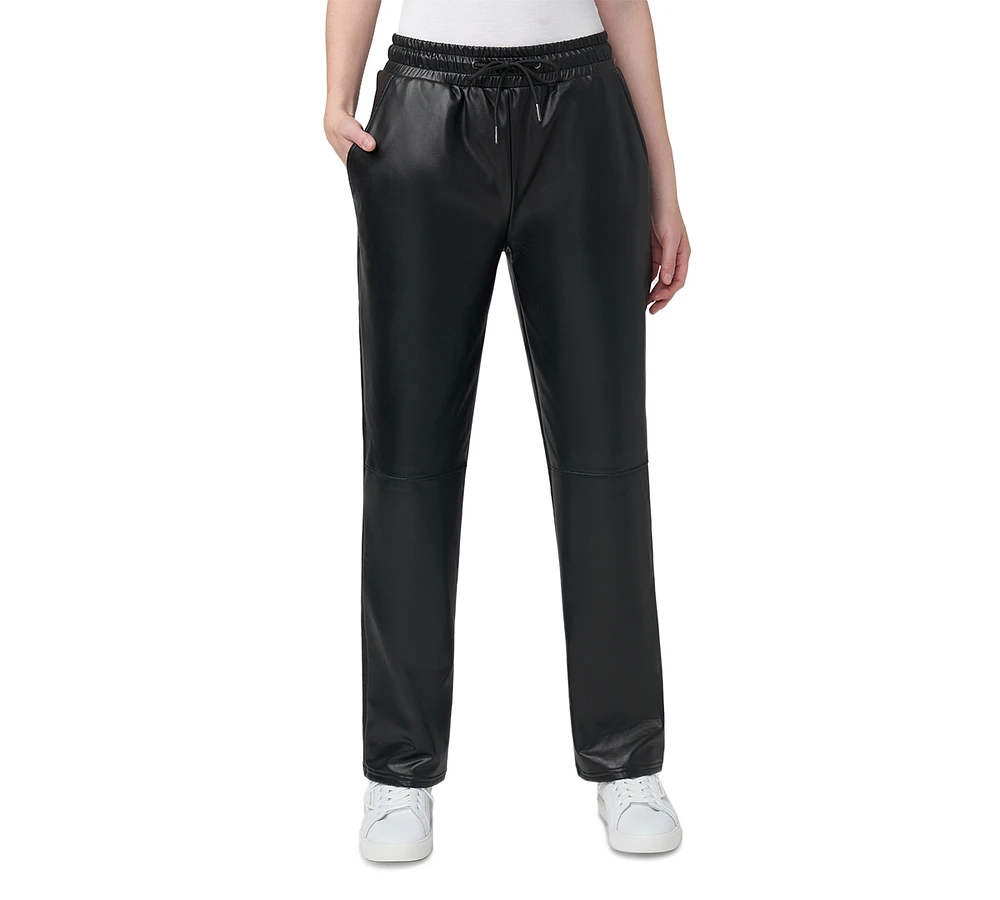 Hue Women's High-Rise Faux-Leather Drawstring Pants