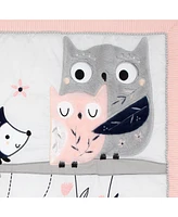 Lambs & Ivy Forever Friends White/Pink/Gray Woodland Fox/Owl 4-Piece Nursery Crib Baby Bedding Set