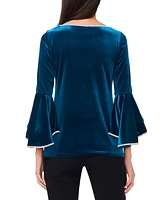 Msk Women's Embellished Velvet Ruffled Bell-Sleeve Top