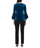 Msk Women's Embellished Velvet Ruffled Bell-Sleeve Top