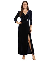 R & M Richards Women's Velvet Embellished Ruched Gown