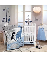 Lambs & Ivy Baby Dino 100% Cotton Blue/White/Gray Dinosaur Fitted Crib Sheet