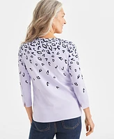 Style & Co Petite Animal Rain Cotton Knit Top, Created for Macy's