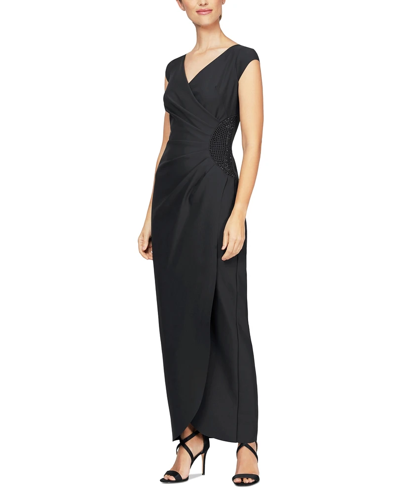 Alex Evenings Women's Surplice-Neck Cap-Sleeve Gown