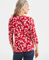 Style & Co Women's Printed 3/4-Sleeve Pima Cotton Top, Created for Macy's