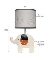 Lambs & Ivy Patchwork Jungle Modern Cream Elephant Lamp With Gray Shade & Bulb