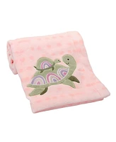 Lambs & Ivy Sea Dreams Cozy Pink Fleece Turtle Applique Baby Blanket