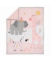 Lambs & Ivy Jazzy Jungle 3-Piece Safari Animals Pink Baby Crib Bedding Set