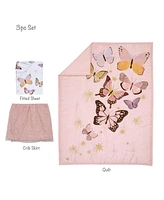 Lambs & Ivy Butterfly Dreams Pink/Gold 3-Piece Nursery Baby Crib Bedding Set