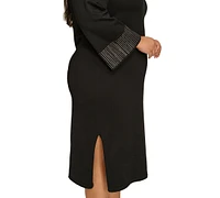 Calvin Klein Plus Embellished Mock Neck Long-Sleeve Dress