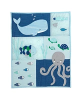 Lambs & Ivy Oceania Blue/Gray/White Whale with Octopus and Fish Nautical Ocean 6-Piece Nursery Baby Crib Bedding Set