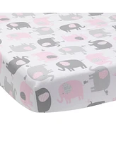 Bedtime Originals Eloise Pink/Gray/Gold/White Elephant 3-Piece Nursery Baby Crib Bedding Set