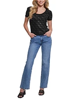 Guess Women's Paige 4G Stones Scoop-Neck Short-Sleeve Sweater