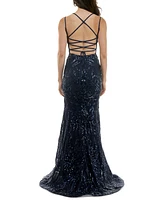 B Darlin Juniors' Sequined Lace-Up Gown