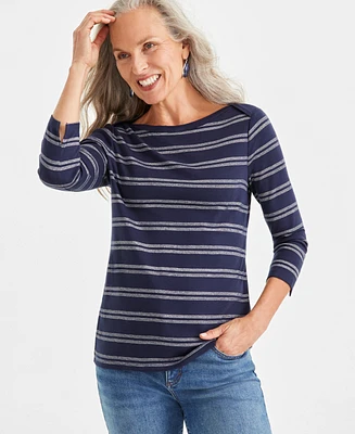 Style & Co Women's Striped Metallic 3/4 Sleeve Top, Created for Macy's