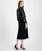 Anne Klein Womens Cropped Kissing Front Sequin Jacket Seamed Sheath Dress