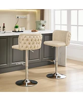 Streamdale Furniture Adjustable Swivel Barstools with Tufted Back, Beige (Set of 2)