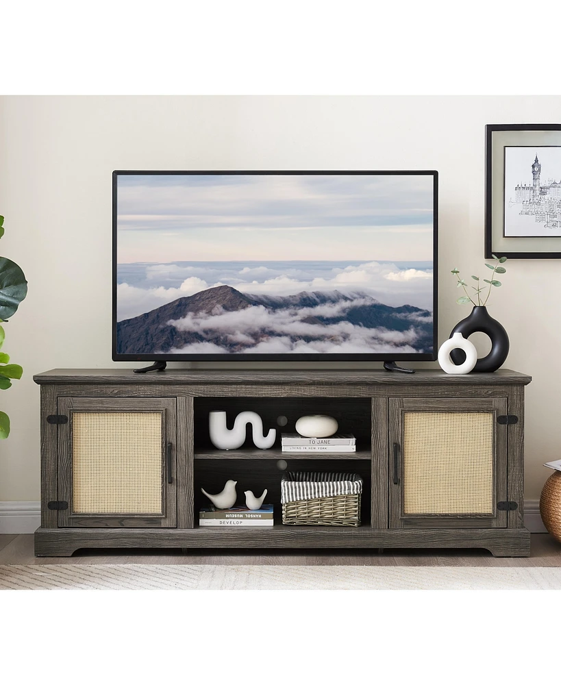 Simplie Fun Farmhouse Rattan Tv Console with Storage and Doors (65")