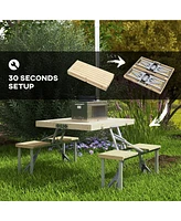 Foldable Picnic Table and Chairs with Umbrella, Aluminum Outdoor Set