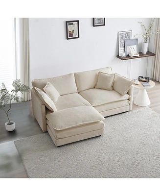 Streamdale Furniture Beige Chenille Sectional with Ottoman for Small Living Space