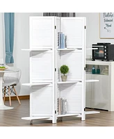 Streamdale Furniture 4-Panel Wood Privacy Screen Divider with Shelves and Storage