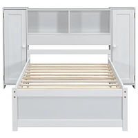 Twin Platform Bed with Storage Headboard and Lockers, Gray