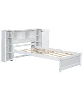 Simplie Fun Twin Platform Bed with Storage Headboard and Lockers, Gray