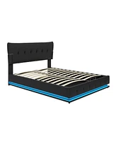 Streamdale Furniture Hydraulic Storage Bed with Rgb Led Lights, Black