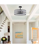 Modern Crystal Drum Chandelier with Black Frame for Home Lighting