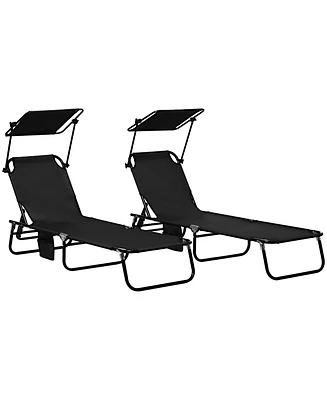 Streamdale Furniture Foldable Pool Lounge Chairs with Canopy and Side Pockets