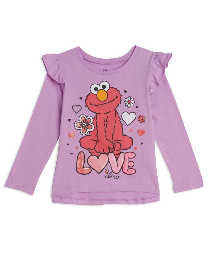 Sesame Street Girls 2 Pack Peplum Long Sleeve T-Shirts to (12 Months - 6-6X)