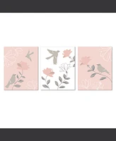 Lambs & Ivy Petals Pink/Gray/White Floral/Birds 11 by 14 Unframed Wall Art 3pc