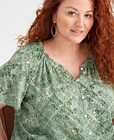 Style & Co Plus Size Printed Round-Neck Flutter-Sleeve Top, Created for Macy's