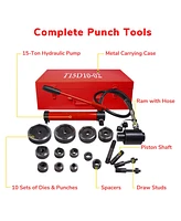 Yescom 15 Ton Hydraulic Punch Driver Kit Manual Hole Knockout Puncher Tool w/ 10 Dies