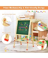 Vebreda Kids Art Easel with Paper Roll Double-Sided Regulable Drawing Easel Plank